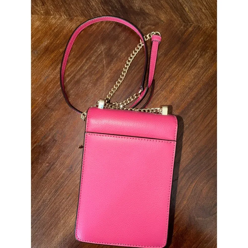 DKNY Pink Pebbled Leather Phone Crossbody Bag Gold Tone Lock Charm Chain Leather - Picture 8 of 11
